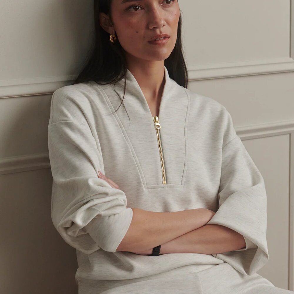 Varley Davidson Sweat In Ivory Marl 1/4 Zip New With Tags